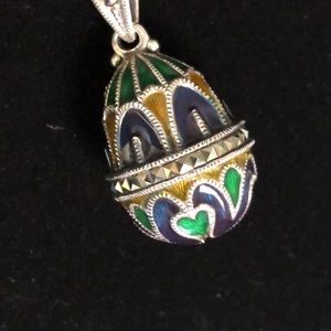 Ciani Vintage Marcasite Enamel Faberge Egg Necklace